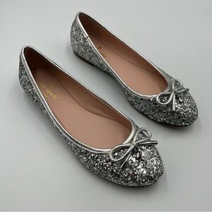 Kate Spade New York Willa Ballet Flat Shoes Silver Glitter Size 7.5